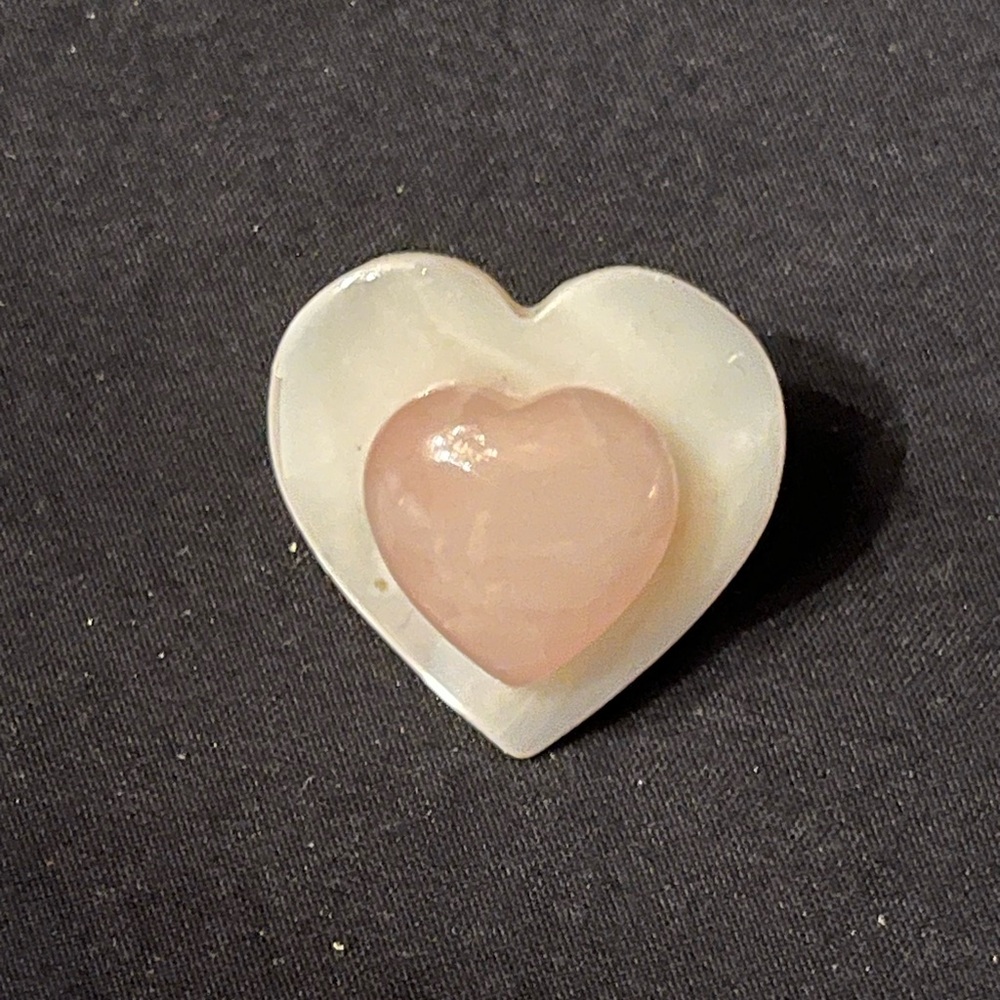 Vintage Tiny Mother of Pearl Heart Brooch with pink center stone